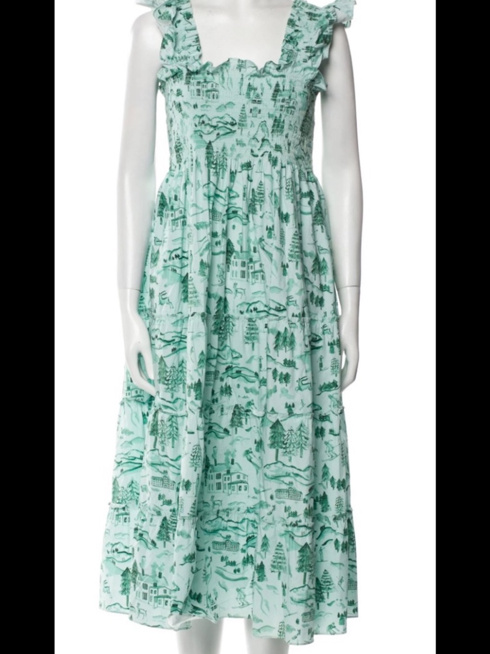 Hill House Mint Green Scenic Midi Dress with Ruffle Straps
